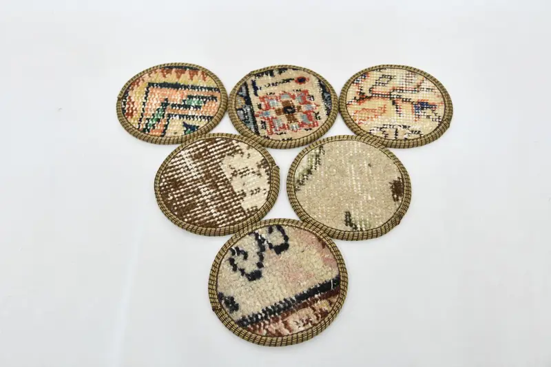 Posavasos rústicos beige y marrones, posavasos de diseño Kilim natural