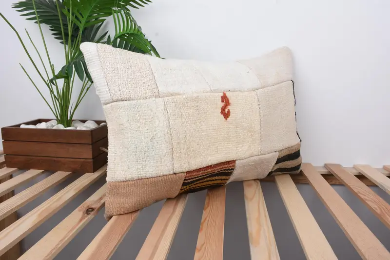 Pillow for Sofa, Ethnical Kilim Rug Pillow, Authentic Pillow Case, Pillow Sham, 16x24 White Pillow Cover, Decorative Pillow Cover, Boho Pillow - 4