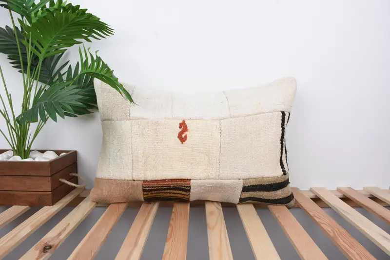 Pillow for Sofa, Ethnical Kilim Rug Pillow, Authentic Pillow Case, Pillow Sham, 16x24 White Pillow Cover, Decorative Pillow Cover, Boho Pillow - 1