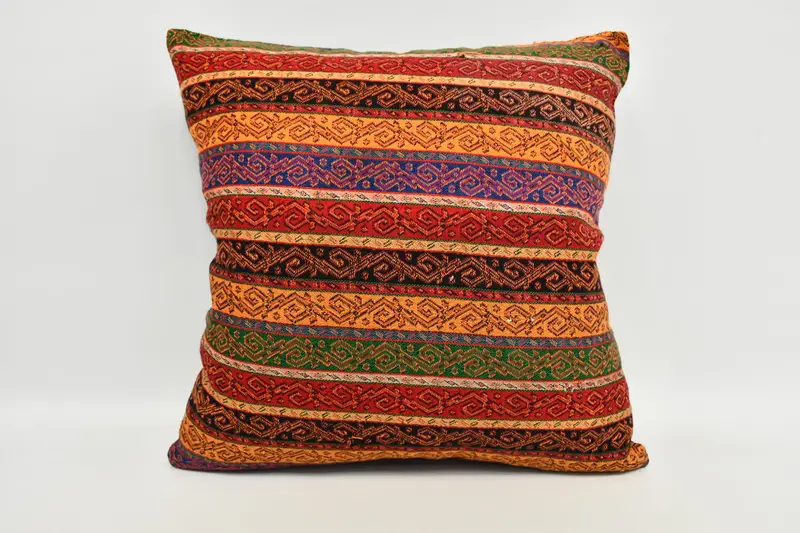 Throw Kilim Pillow, Pillow Cover, 20x20 Rainbow Cushion, Bolster Throw Pillow Cover, Anatolian Pillow, Antique Pillows, Kilim Pillow - 1