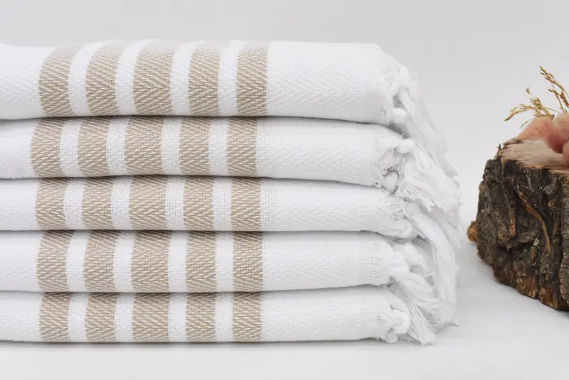 Brown Herringbone Hand Towel Organic Cotton, 36x24 Inches