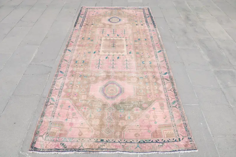 Pink and Blue Southwestern Rug, 4.2x9.2 ft Chic Decor