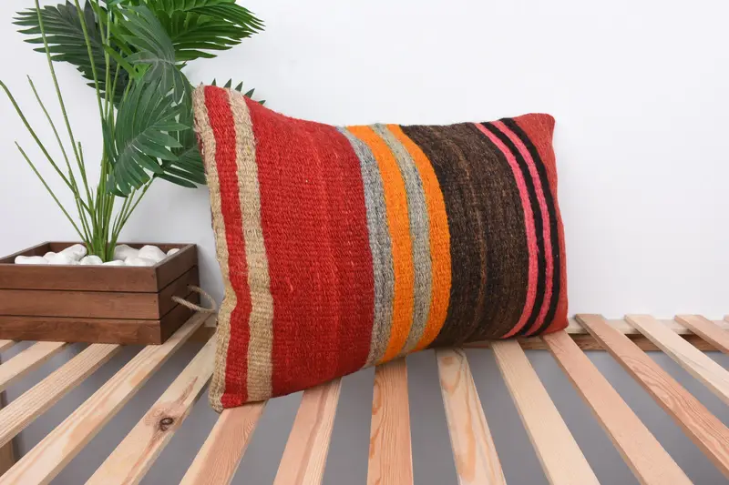 Cushion Cover, Pillow for Sofa, Handwoven Pillow Cover Pillow Sham, Vintage Pillow, Indoor Cushion Cover, 16x24 Brown Cushion, Throw Kilim Pillow - 4