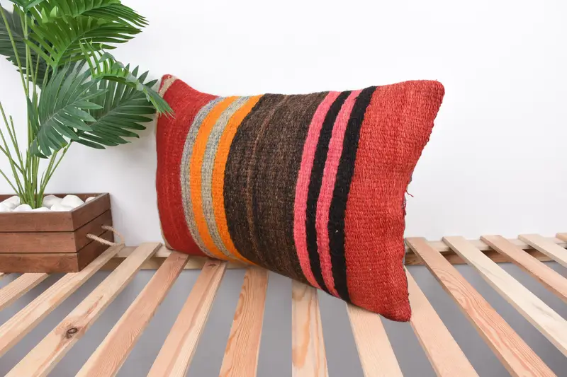 Cushion Cover, Pillow for Sofa, Handwoven Pillow Cover Pillow Sham, Vintage Pillow, Indoor Cushion Cover, 16x24 Brown Cushion, Throw Kilim Pillow - 5