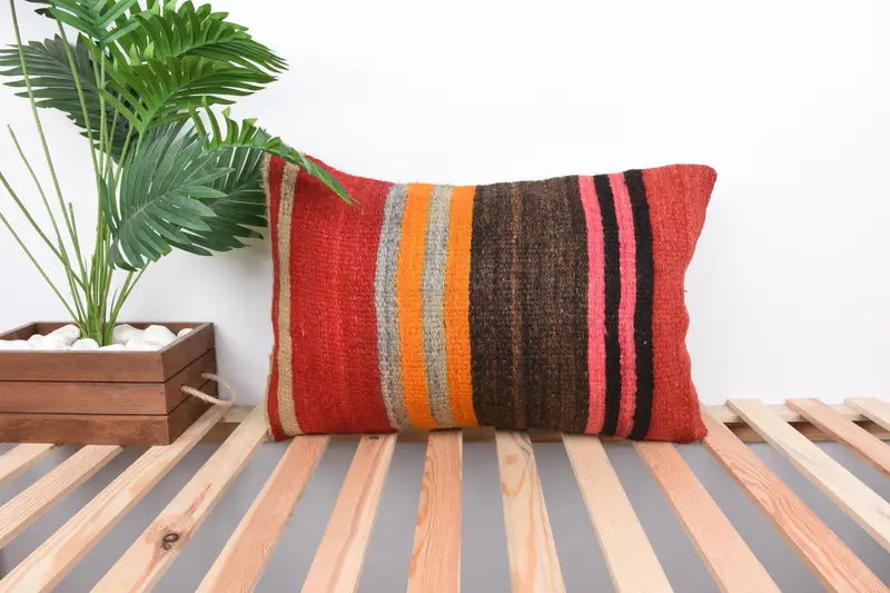Cushion Cover, Pillow for Sofa, Handwoven Pillow Cover Pillow Sham, Vintage Pillow, Indoor Cushion Cover, 16x24 Brown Cushion, Throw Kilim Pillow - 1