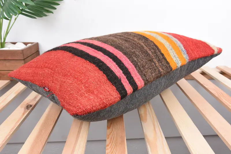 Cushion Cover, Pillow for Sofa, Handwoven Pillow Cover Pillow Sham, Vintage Pillow, Indoor Cushion Cover, 16x24 Brown Cushion, Throw Kilim Pillow - 6