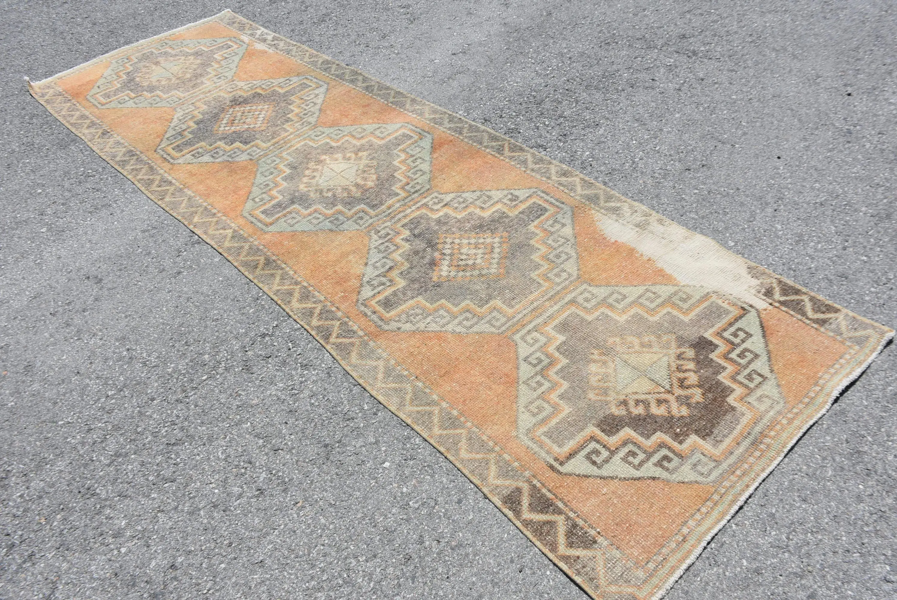 3.3x11.1 ft Vintage Rug, Turkish Rug, Orange Southwestern Wool Rug - 1