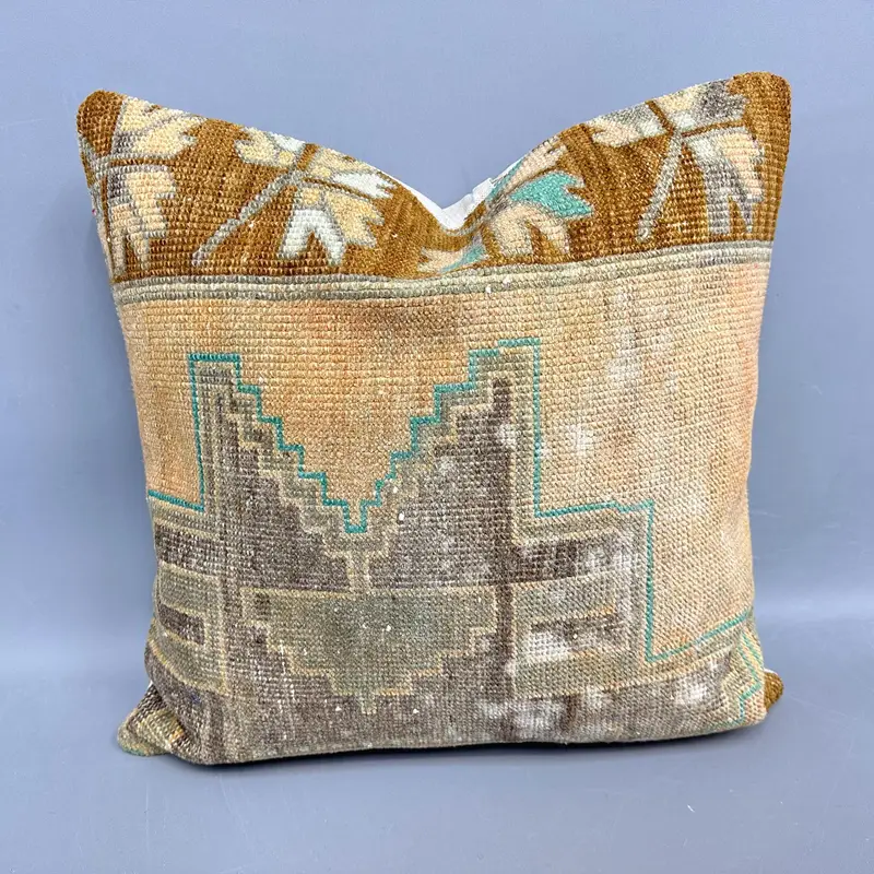 Beige & braunes Southwestern-Wurfkissen, Vintage-gesticktes Kissen