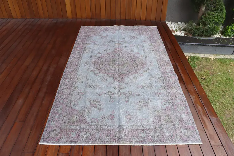 Vintage Türk Halısı, 4.3x7.6 ft Oushak Halısı, Gri Pembe Fas Halısı - 1