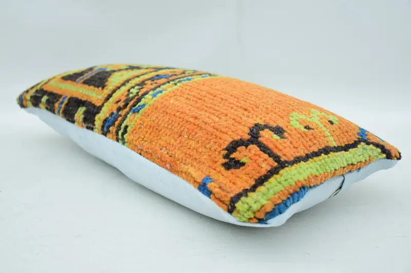 Cushion Case, Meditation Pillow Cover, Turkish Pillow, Throw Kilim Pillow, Turkish Corner Pillow Sham, Kilim Pillow Cover, 8x16 Orange Cushion Cover - 6