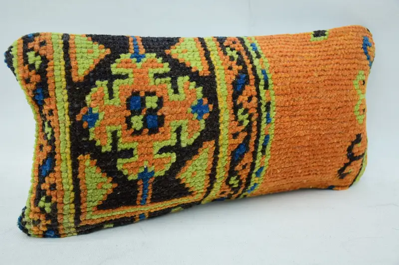 Cushion Case, Meditation Pillow Cover, Turkish Pillow, Throw Kilim Pillow, Turkish Corner Pillow Sham, Kilim Pillow Cover, 8x16 Orange Cushion Cover - 2