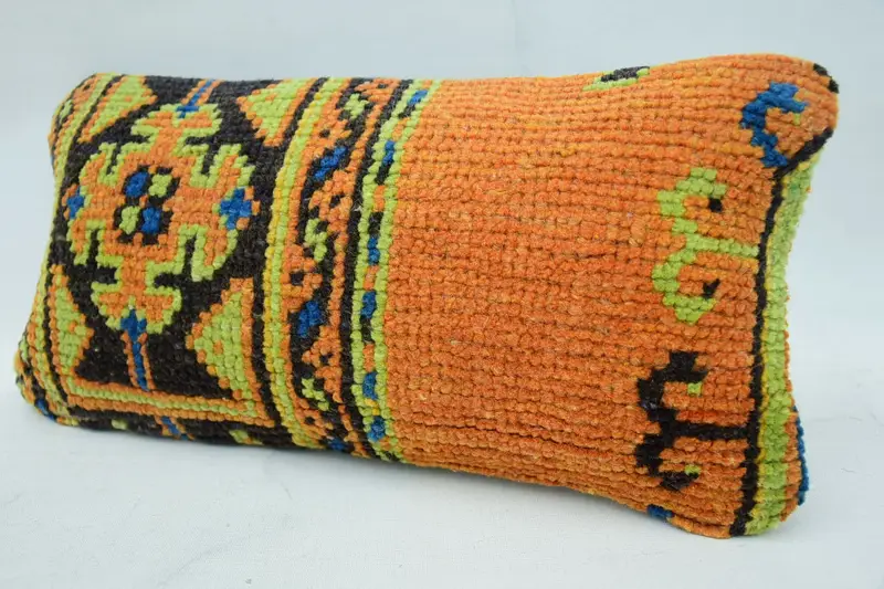 Cushion Case, Meditation Pillow Cover, Turkish Pillow, Throw Kilim Pillow, Turkish Corner Pillow Sham, Kilim Pillow Cover, 8x16 Orange Cushion Cover - 3