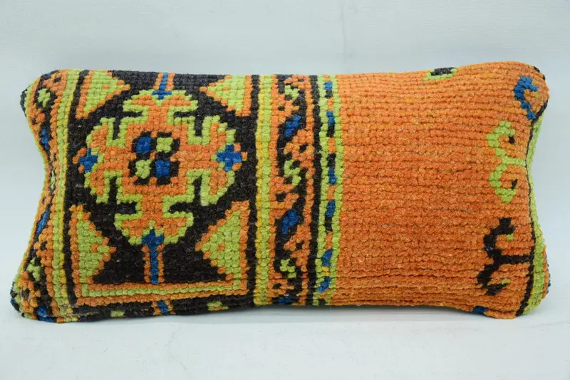 Cushion Case, Meditation Pillow Cover, Turkish Pillow, Throw Kilim Pillow, Turkish Corner Pillow Sham, Kilim Pillow Cover, 8x16 Orange Cushion Cover - 1