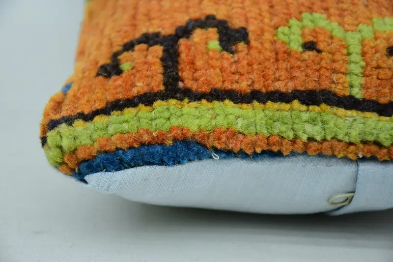 Cushion Case, Meditation Pillow Cover, Turkish Pillow, Throw Kilim Pillow, Turkish Corner Pillow Sham, Kilim Pillow Cover, 8x16 Orange Cushion Cover - 5
