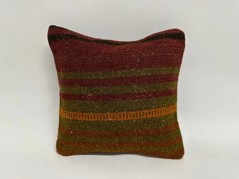 Kilim Pillow Cover, 12x12 Red Cushion, Authentic Pillow, Kilim Rug Pillow Cover, Pillow Sham, Boho Pillow Sham Cover, Turkish Pillow, Seat Cushion - 1