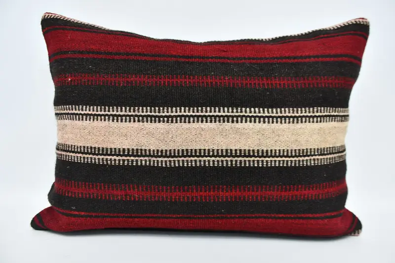Turkish Kilim Pillow, Cushion, Ethnical Kilim Rug Pillow, Vintage Kilim Throw Pillow, 20x28 Red Pillow, Pattern Throw Cushion, Turkish Bench Pillow - 1