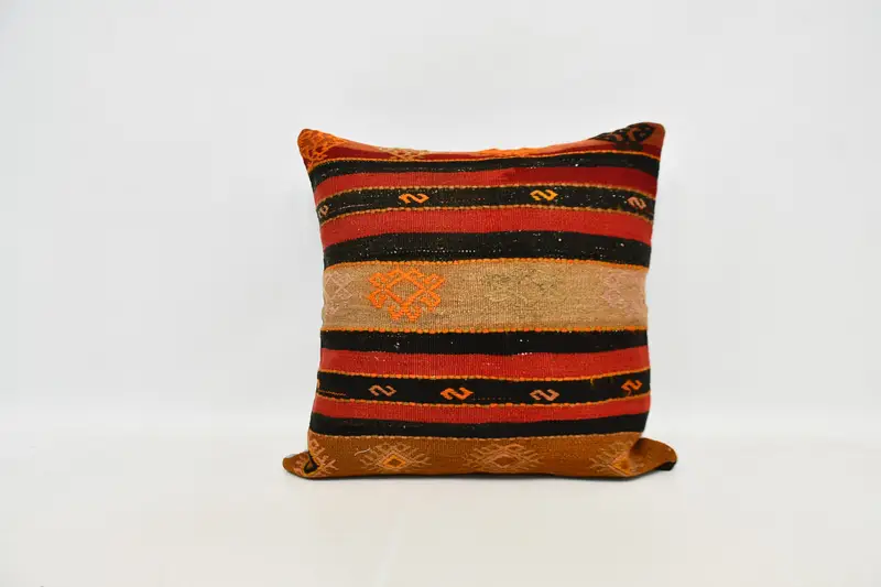 Pillow Cover, Turkish Rugs Cushion Case, Vintage Kilim Throw Pillow, 24x24 Red Pillow Sham, Rustic Pillow, Kilim Cushion Sham, Pillow for Couch - 1