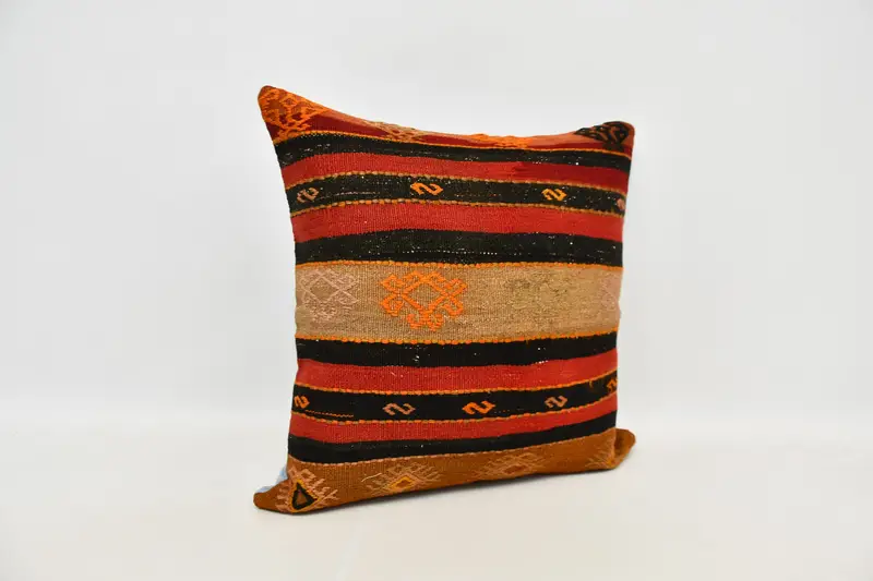 Pillow Cover, Turkish Rugs Cushion Case, Vintage Kilim Throw Pillow, 24x24 Red Pillow Sham, Rustic Pillow, Kilim Cushion Sham, Pillow for Couch - 3