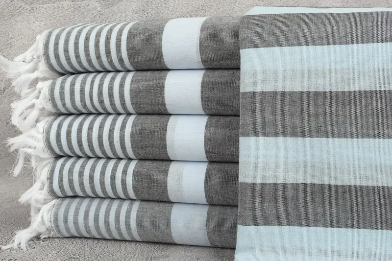 Bath Towel Organic Beach Towel Striped Beige, 36x67 Inches
