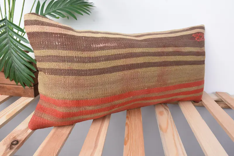 12x24 Orange Cushion Cover, Handmade Rug Seat Cushion, Boho Pillow Sham Cover, Pattern Throw Pillow Cover, Kilim Pillow, Cushion, Kilim Pillow Cover - 5