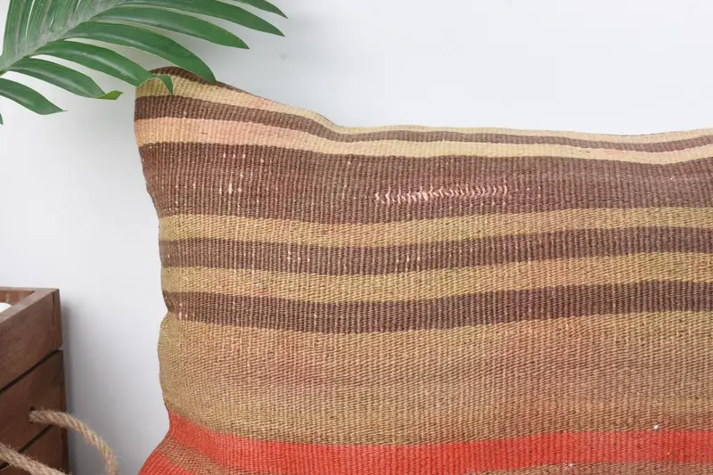 12x24 Orange Cushion Cover, Handmade Rug Seat Cushion, Boho Pillow Sham Cover, Pattern Throw Pillow Cover, Kilim Pillow, Cushion, Kilim Pillow Cover - 2