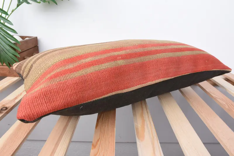 12x24 Orange Cushion Cover, Handmade Rug Seat Cushion, Boho Pillow Sham Cover, Pattern Throw Pillow Cover, Kilim Pillow, Cushion, Kilim Pillow Cover - 6