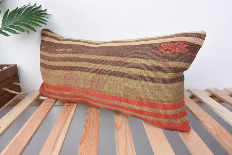 12x24 Orange Cushion Cover, Handmade Rug Seat Cushion, Boho Pillow Sham Cover, Pattern Throw Pillow Cover, Kilim Pillow, Cushion, Kilim Pillow Cover - 4