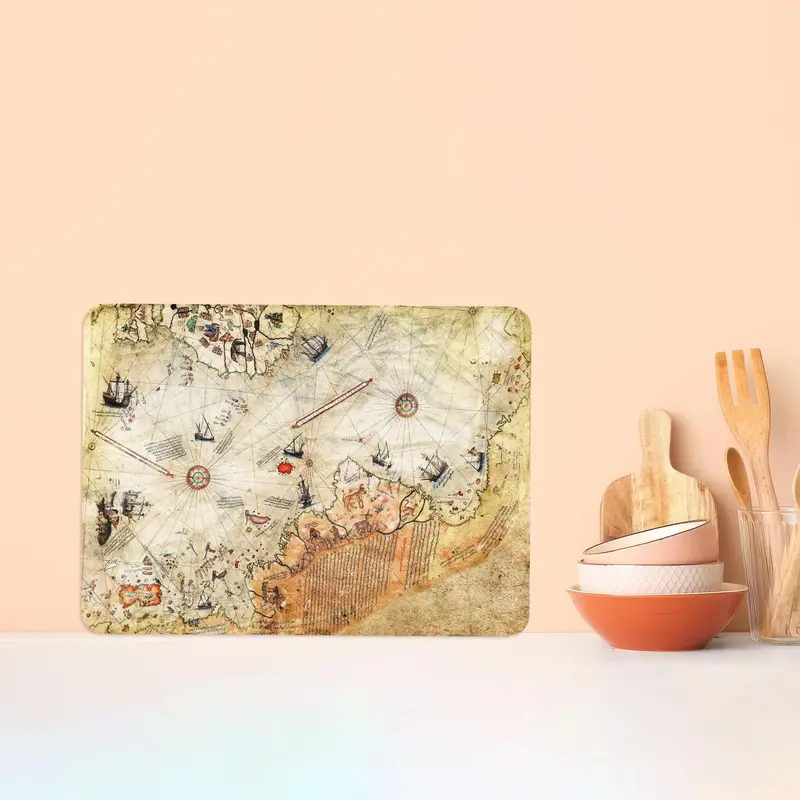 Vintage Map Glass Cutting Board with Ottoman Empire Design