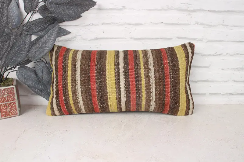 Throw Kilim Pillow, Boho Pillow Sham Cover, Vintage Kilim Pillow, 10x20 Brown Pillow Cover, Ethnic Pillow Cover Cushion, Pillow Sham - 1