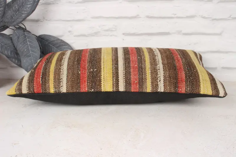 Throw Kilim Pillow, Boho Pillow Sham Cover, Vintage Kilim Pillow, 10x20 Brown Pillow Cover, Ethnic Pillow Cover Cushion, Pillow Sham - 5