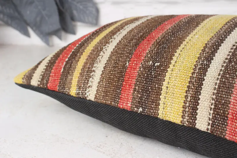 Throw Kilim Pillow, Boho Pillow Sham Cover, Vintage Kilim Pillow, 10x20 Brown Pillow Cover, Ethnic Pillow Cover Cushion, Pillow Sham - 6