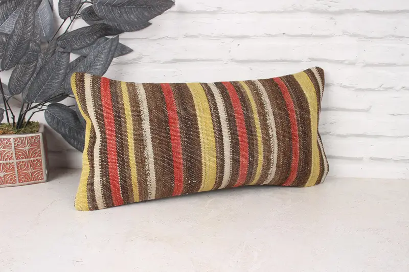 Throw Kilim Pillow, Boho Pillow Sham Cover, Vintage Kilim Pillow, 10x20 Brown Pillow Cover, Ethnic Pillow Cover Cushion, Pillow Sham - 3