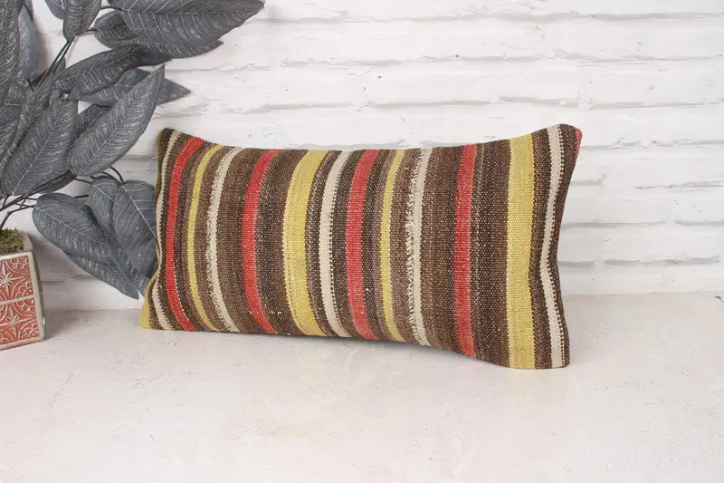 Throw Kilim Pillow, Boho Pillow Sham Cover, Vintage Kilim Pillow, 10x20 Brown Pillow Cover, Ethnic Pillow Cover Cushion, Pillow Sham - 4