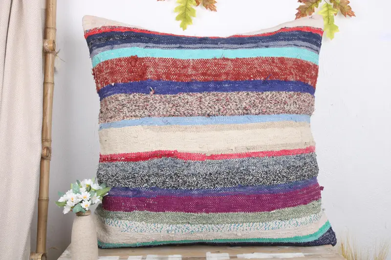 Vintage Kilim Pillow, Kilim Pillow Cover, Cushion Case, Pillow for Couch, 32x32 White Pillow Sham, Ethnic Pillow Cover Pillow Sham - 2