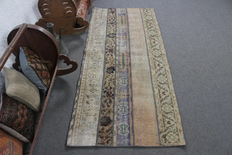 2.7x6 ft Accent Vintage Rug, Brown Patchwork Turkish Rug - 1