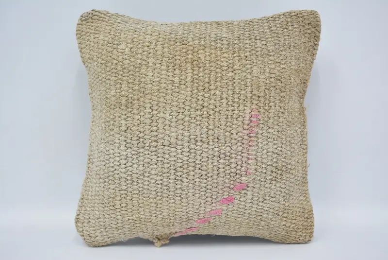 Geometric Embroidered Throw Pillow, 12x12 Inches Size, Beige - 1