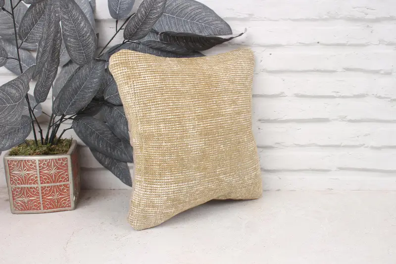 Ethnical Kilim Rug Pillow, Pillow Cover, Handmade Kilim Cushion, 12x12 Beige Pillow Cover, Kilim Cushion Sham, Patio Cushion Cover - 3