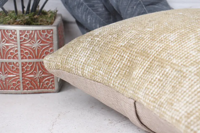 Ethnical Kilim Rug Pillow, Pillow Cover, Handmade Kilim Cushion, 12x12 Beige Pillow Cover, Kilim Cushion Sham, Patio Cushion Cover - 7
