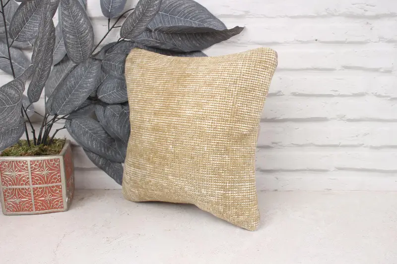 Ethnical Kilim Rug Pillow, Pillow Cover, Handmade Kilim Cushion, 12x12 Beige Pillow Cover, Kilim Cushion Sham, Patio Cushion Cover - 4