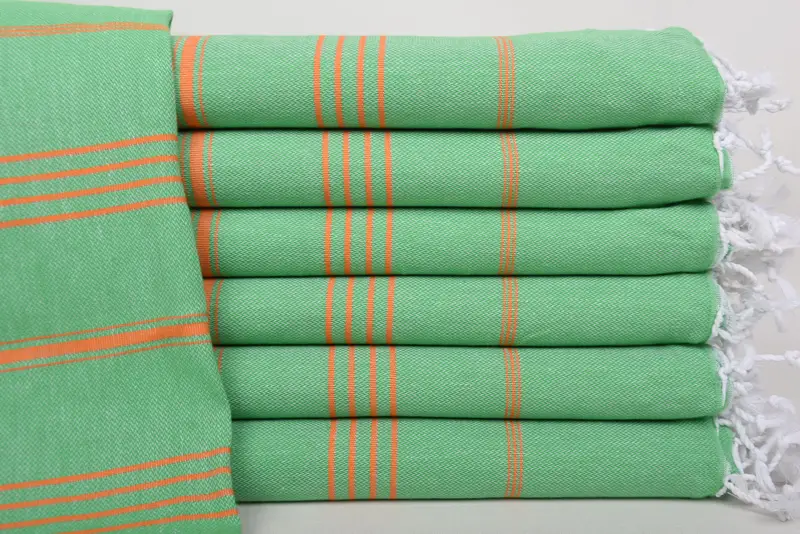 Personalized Beach Towel, Oversized 70x40 Inches, Organic Cotton, Green-Orange
