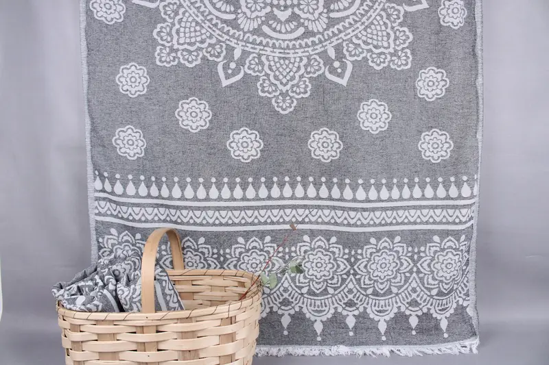 Personalized Bachelorette Towel Turkish Beach Towel Black Floral, 36x73 Inches