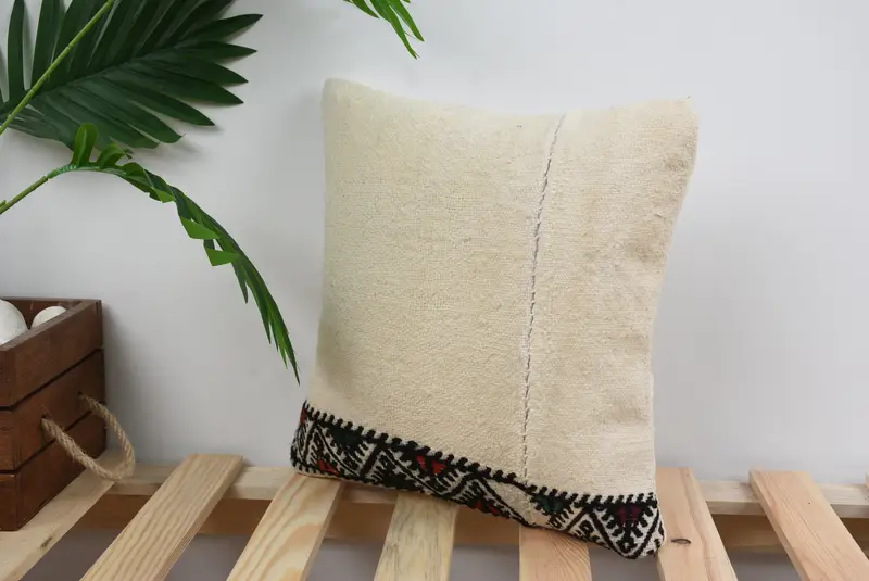 Throw Kilim Pillow, 12x12 White Cushion Case, Vintage Kilim Throw Pillow, Tapestry Pillow Sham, Turkish Pillow, Cushion Cover - 5