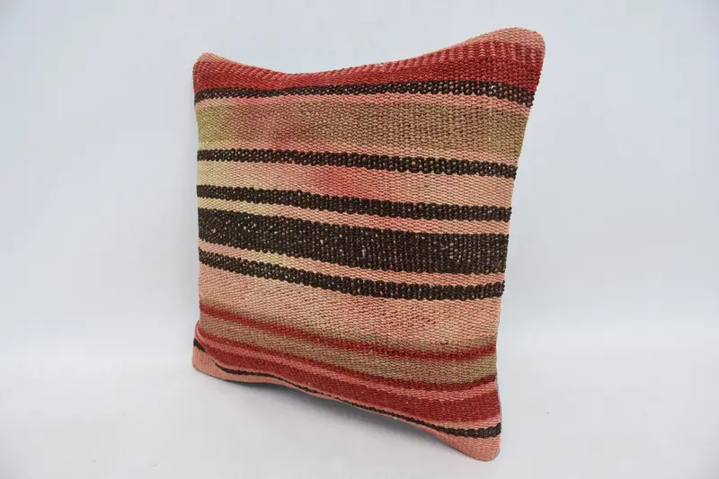 Boho Pillow Sham Cover, Crochet Pattern Pillow Cover, 14x14 Red Pillow, Kilim Pillow Cover, Home Decor Pillow, Cushion - 4