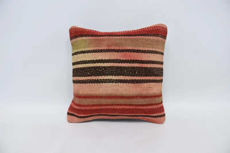 Boho Pillow Sham Cover, Crochet Pattern Pillow Cover, 14x14 Red Pillow, Kilim Pillow Cover, Home Decor Pillow, Cushion - 1