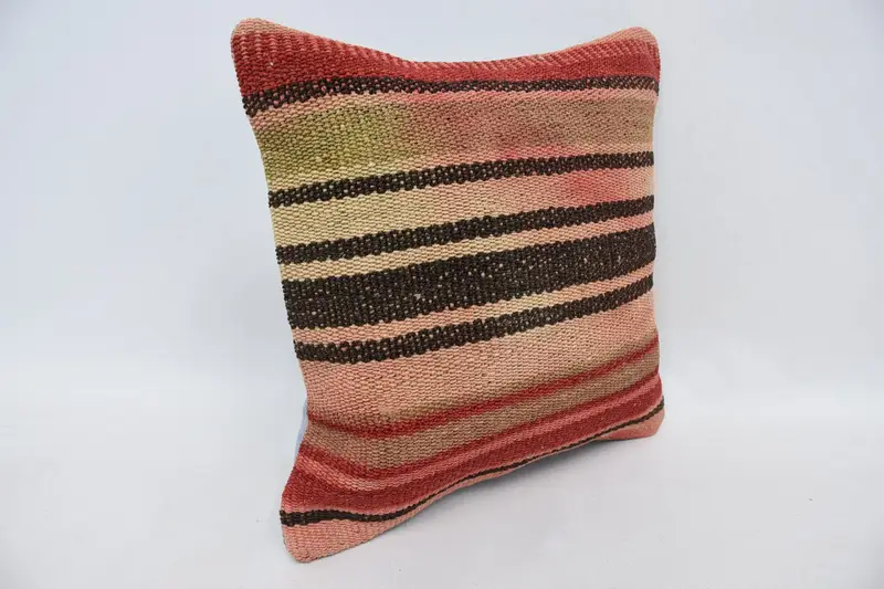 Boho Pillow Sham Cover, Crochet Pattern Pillow Cover, 14x14 Red Pillow, Kilim Pillow Cover, Home Decor Pillow, Cushion - 3