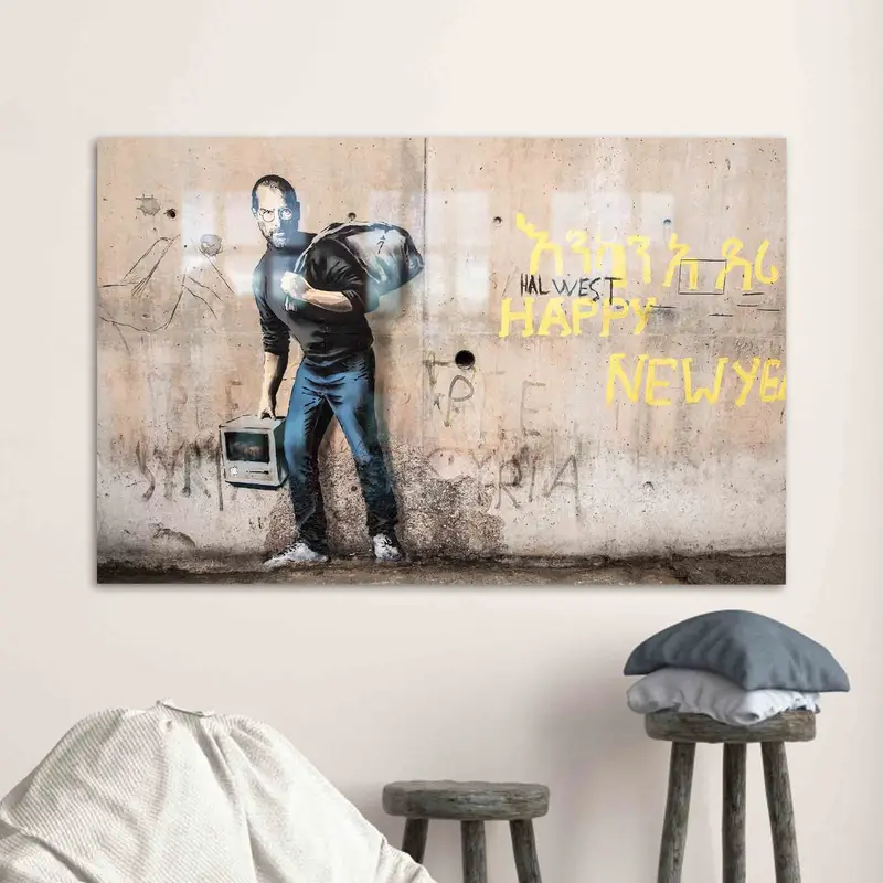 Elegant Printed Glass: Banksy Graffiti Street Art Design