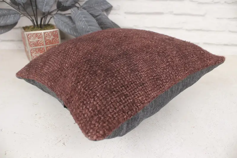 Boho Pillow Sham Cover, Vintage Pillow, Ethnical Kilim Rug Pillow, 14x14 Purple Cushion, Pillow, Authentic Pillow Case, Aesthetic Pillow Sham - 6
