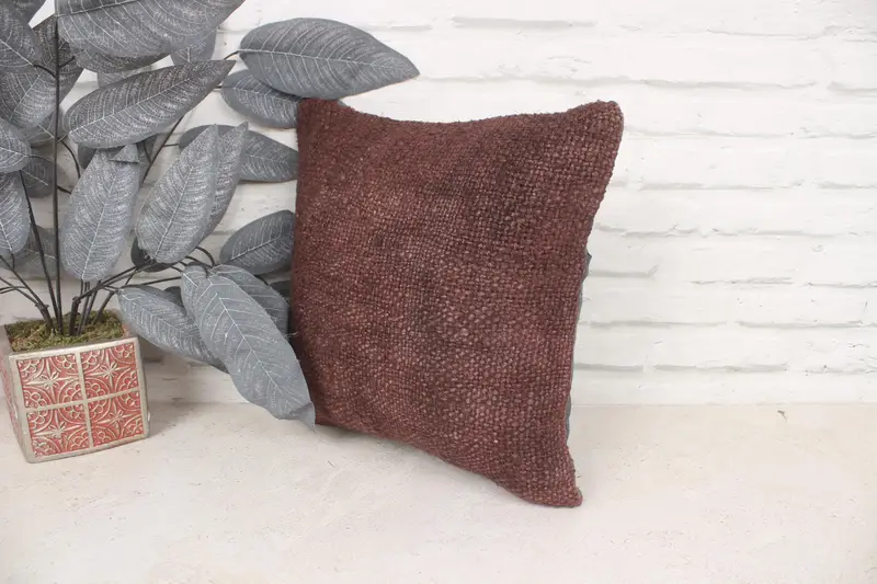 Boho Pillow Sham Cover, Vintage Pillow, Ethnical Kilim Rug Pillow, 14x14 Purple Cushion, Pillow, Authentic Pillow Case, Aesthetic Pillow Sham - 4