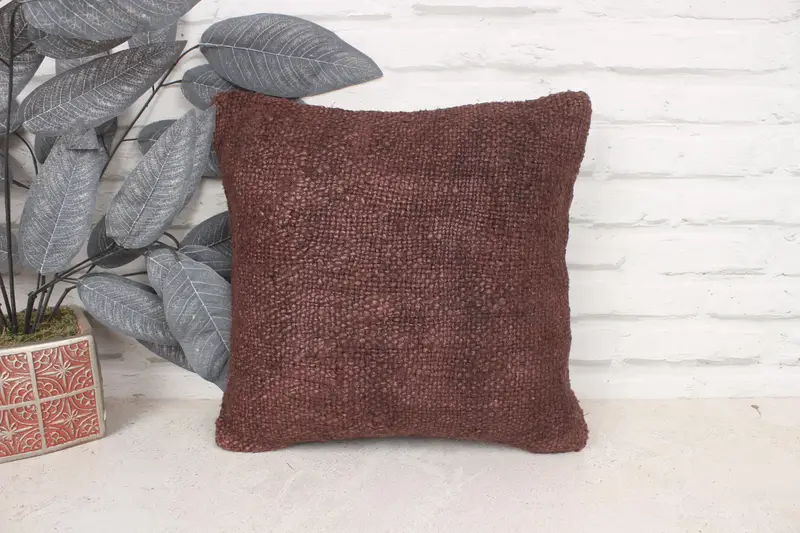 Boho Pillow Sham Cover, Vintage Pillow, Ethnical Kilim Rug Pillow, 14x14 Purple Cushion, Pillow, Authentic Pillow Case, Aesthetic Pillow Sham - 1