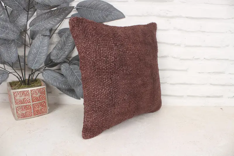 Boho Pillow Sham Cover, Vintage Pillow, Ethnical Kilim Rug Pillow, 14x14 Purple Cushion, Pillow, Authentic Pillow Case, Aesthetic Pillow Sham - 3